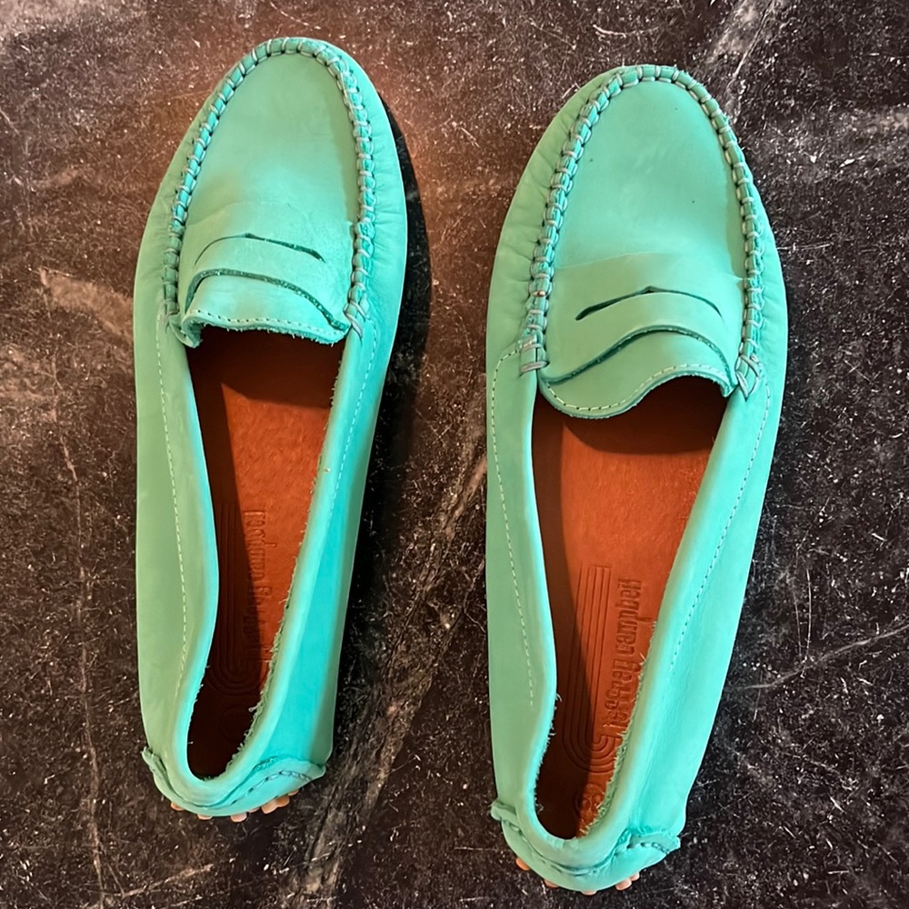 Turquoise suede Jeffrey Campbell driving moccasins